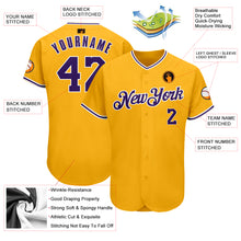 Load image into Gallery viewer, Custom Gold Navy-Light Blue Authentic Baseball Jersey