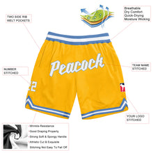 Load image into Gallery viewer, Custom Gold White-Light Blue Authentic Throwback Basketball Shorts