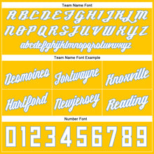 Load image into Gallery viewer, Custom Gold White-Light Blue Authentic Throwback Basketball Shorts