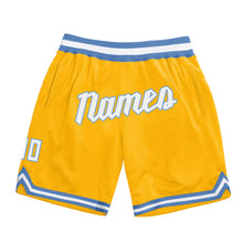 Load image into Gallery viewer, Custom Gold White-Light Blue Authentic Throwback Basketball Shorts