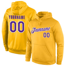 Load image into Gallery viewer, Custom Stitched Gold Purple-White Sports Pullover Sweatshirt Hoodie