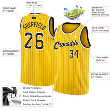 Load image into Gallery viewer, Custom Gold Black Pinstripe Black-White Authentic Basketball Jersey