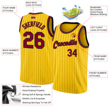Load image into Gallery viewer, Custom Gold Black Pinstripe Maroon-Black Authentic Basketball Jersey