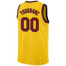 Load image into Gallery viewer, Custom Gold Black Pinstripe Maroon-Black Authentic Basketball Jersey