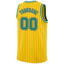 Load image into Gallery viewer, Custom Gold Black Pinstripe Kelly Green-White Authentic Basketball Jersey