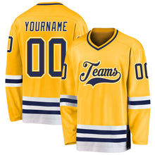 Load image into Gallery viewer, Custom Gold Navy-White Hockey Jersey