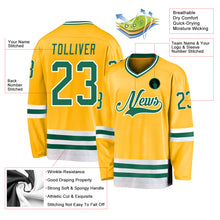 Load image into Gallery viewer, Custom Gold Kelly Green-White Hockey Jersey