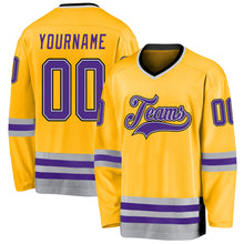 Load image into Gallery viewer, Custom Gold Purple-Gray Hockey Jersey
