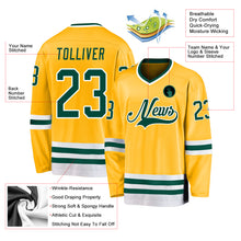 Load image into Gallery viewer, Custom Gold Green-White Hockey Jersey
