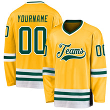 Load image into Gallery viewer, Custom Gold Green-White Hockey Jersey
