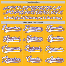 Load image into Gallery viewer, Custom Gold White-Purple Hockey Jersey