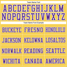 Load image into Gallery viewer, Custom Gold Purple-White Stitched Cuffed Knit Hat