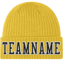 Load image into Gallery viewer, Custom Gold Black-White Stitched Cuffed Knit Hat