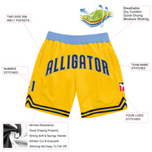 Load image into Gallery viewer, Custom Gold Navy-Light Blue Authentic Throwback Basketball Shorts