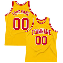 Load image into Gallery viewer, Custom Gold Red-White Authentic Throwback Basketball Jersey