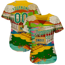 Load image into Gallery viewer, Custom Gold Kelly Green-Cream 3D Pattern Design Train Authentic Baseball Jersey