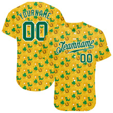 Load image into Gallery viewer, Custom Gold Kelly Green-White 3D Pattern Design Authentic St. Patrick's Day Baseball Jersey