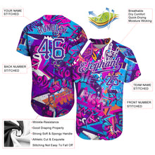 Load image into Gallery viewer, Custom Graffiti Words Pattern White-Purple 3D Authentic Baseball Jersey