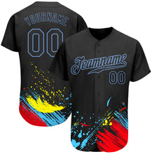 Load image into Gallery viewer, Custom Graffiti Pattern Black-Light Blue 3D Authentic Baseball Jersey