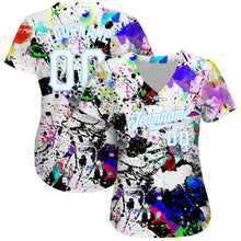 Load image into Gallery viewer, Custom Splashes Graffiti Pattern White-Light Blue 3D Authentic Baseball Jersey