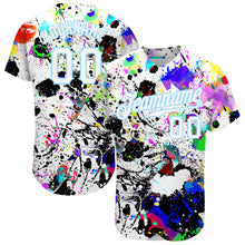 Load image into Gallery viewer, Custom Splashes Graffiti Pattern White-Light Blue 3D Authentic Baseball Jersey