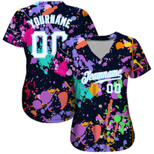 Load image into Gallery viewer, Custom Splashes Graffiti Pattern White-Light Blue 3D Authentic Baseball Jersey