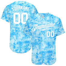 Load image into Gallery viewer, Custom Scratch Graffiti Pattern White-Light Blue 3D Authentic Baseball Jersey