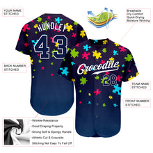 Load image into Gallery viewer, Custom Autism Awareness Puzzle Pieces Navy-White 3D Authentic Baseball Jersey