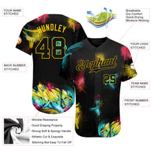 Load image into Gallery viewer, Custom Graffiti Pattern Black-Gold 3D Authentic Baseball Jersey