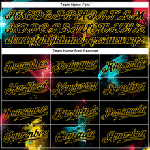 Load image into Gallery viewer, Custom Graffiti Pattern Black-Gold 3D Authentic Baseball Jersey