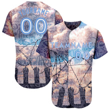 Load image into Gallery viewer, Custom Graffiti Pattern Light Blue-White 3D Freedom Authentic Baseball Jersey