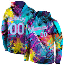 Load image into Gallery viewer, Custom Stitched Graffiti Pattern Light Blue-Pink 3D Sports Pullover Sweatshirt Hoodie