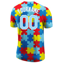 Load image into Gallery viewer, Custom Autism Awareness Puzzle Pieces Light Blue-White 3D Performance T-Shirt