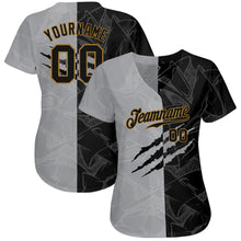 Load image into Gallery viewer, Custom Graffiti Pattern Black-Old Gold 3D Authentic Baseball Jersey
