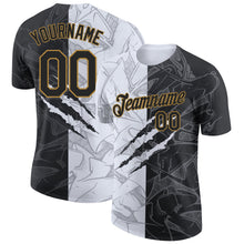 Load image into Gallery viewer, Custom Graffiti Pattern Black-Old Gold Scratch 3D Performance T-Shirt