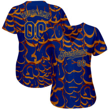 Load image into Gallery viewer, Custom Graffiti Pattern Royal-Gold 3D Authentic Baseball Jersey