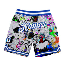 Load image into Gallery viewer, Custom Graffiti Pattern White-Royal 3D Authentic Basketball Shorts