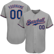 Load image into Gallery viewer, Custom Gray Royal-Red Authentic Baseball Jersey