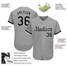 Load image into Gallery viewer, Custom Gray Black-White Authentic Baseball Jersey
