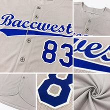 Load image into Gallery viewer, Custom Gray Royal-White Authentic Baseball Jersey