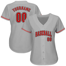 Load image into Gallery viewer, Custom Gray Red-Black Authentic Baseball Jersey