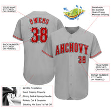 Load image into Gallery viewer, Custom Gray Red-Black Authentic Baseball Jersey