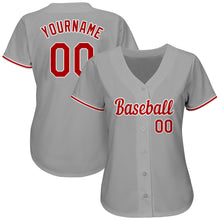 Load image into Gallery viewer, Custom Gray Red-White Authentic Baseball Jersey
