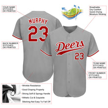 Load image into Gallery viewer, Custom Gray Red-White Authentic Baseball Jersey
