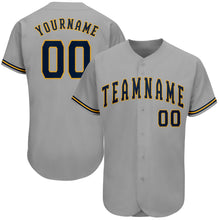 Load image into Gallery viewer, Custom Gray Navy-Old Gold Authentic Baseball Jersey