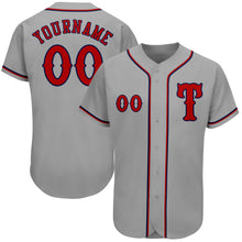 Load image into Gallery viewer, Custom Gray Red-Navy Authentic Baseball Jersey