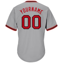 Load image into Gallery viewer, Custom Gray Red-Black Authentic Throwback Rib-Knit Baseball Jersey Shirt