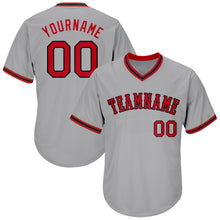 Load image into Gallery viewer, Custom Gray Red-Black Authentic Throwback Rib-Knit Baseball Jersey Shirt