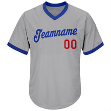Load image into Gallery viewer, Custom Gray Royal-Red Authentic Throwback Rib-Knit Baseball Jersey Shirt