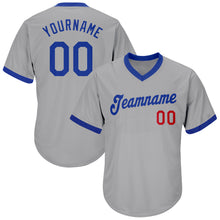 Load image into Gallery viewer, Custom Gray Royal-Red Authentic Throwback Rib-Knit Baseball Jersey Shirt